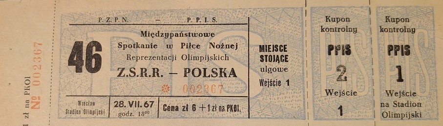 Bilet z meczu seniorów Polska - Związek Radziecki z 1967 r. Fot. Łukasz Szlachetka