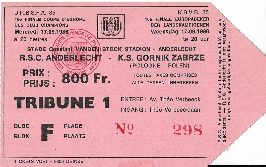 1986 9 17 Anderlecht Bruksela Gornik Zabrze 1